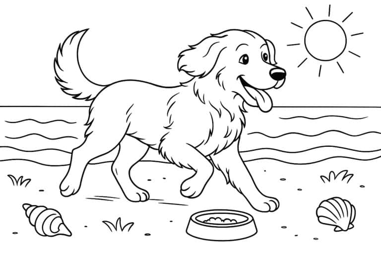 Hunde Ausmalbild ab 8 Jahre - Hund am Strand