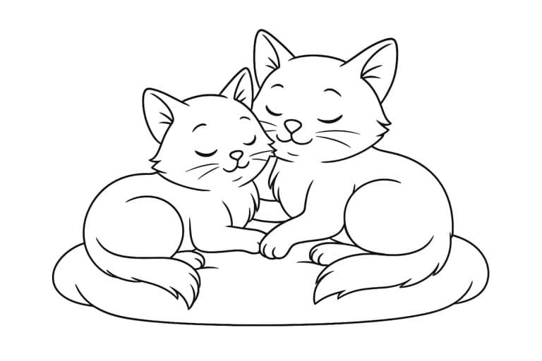 Katzen Ausmalbild ab 8 Jahre - Zwei Katzen kuscheln zusammen