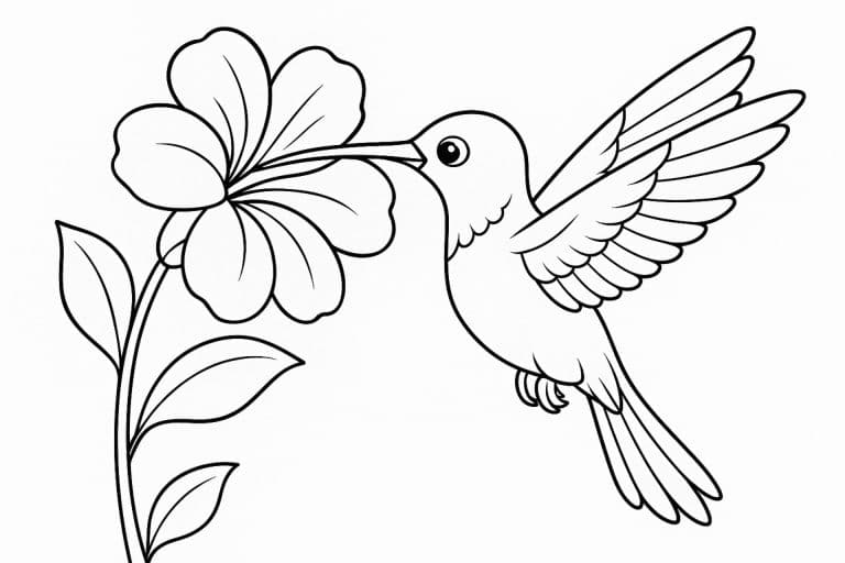 Vögel Ausmalbild ab 8 Jahre - Kolibri an einer Blüte
