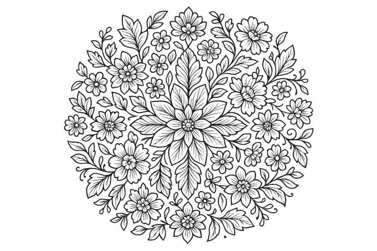 Mandala Ausmalbild - Florales Mandala