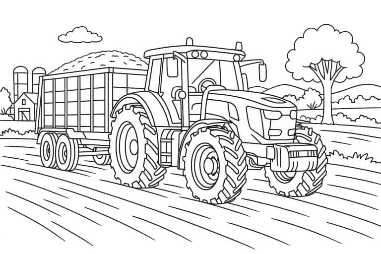 Traktor beim Silagefahren – Ausmalbild für Kinder ab 11 Jahren