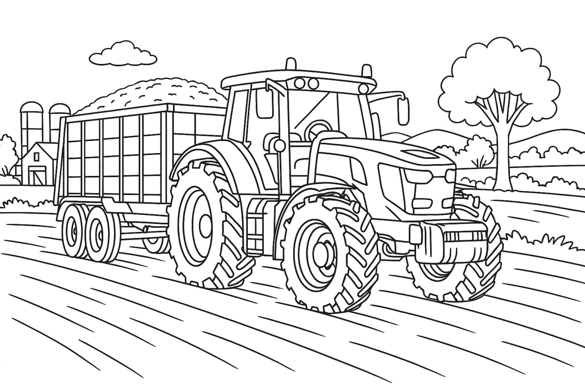 Traktor beim Silagefahren – Ausmalbild für Kinder ab 11 Jahren