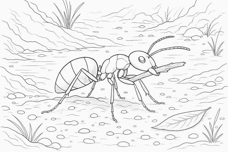 Ameise beim Nestbau – Ausmalbild für Kinder ab 11 Jahren