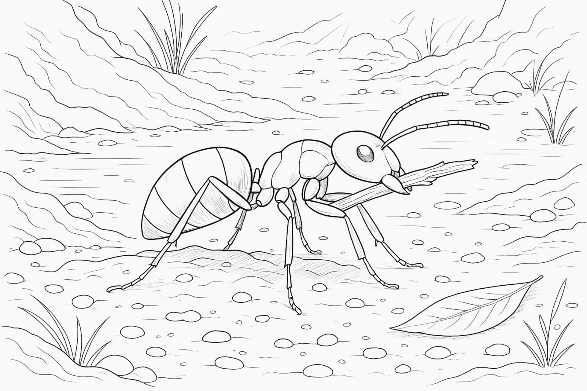 Ameise beim Nestbau – Ausmalbild für Kinder ab 11 Jahren