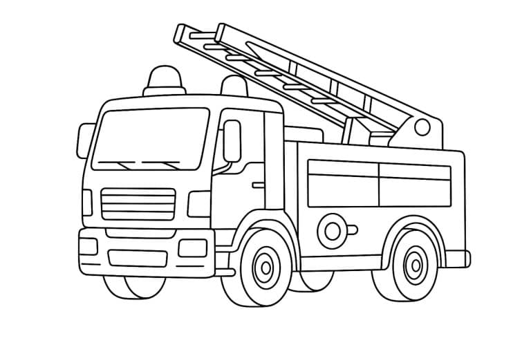 Feuerwehrauto mit Leiter und Sirene – Ausmalbild für Kinder ab 4 Jahren