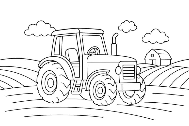 Bauerntraktor auf dem Feld – Ausmalbild für Kinder ab 4 Jahren