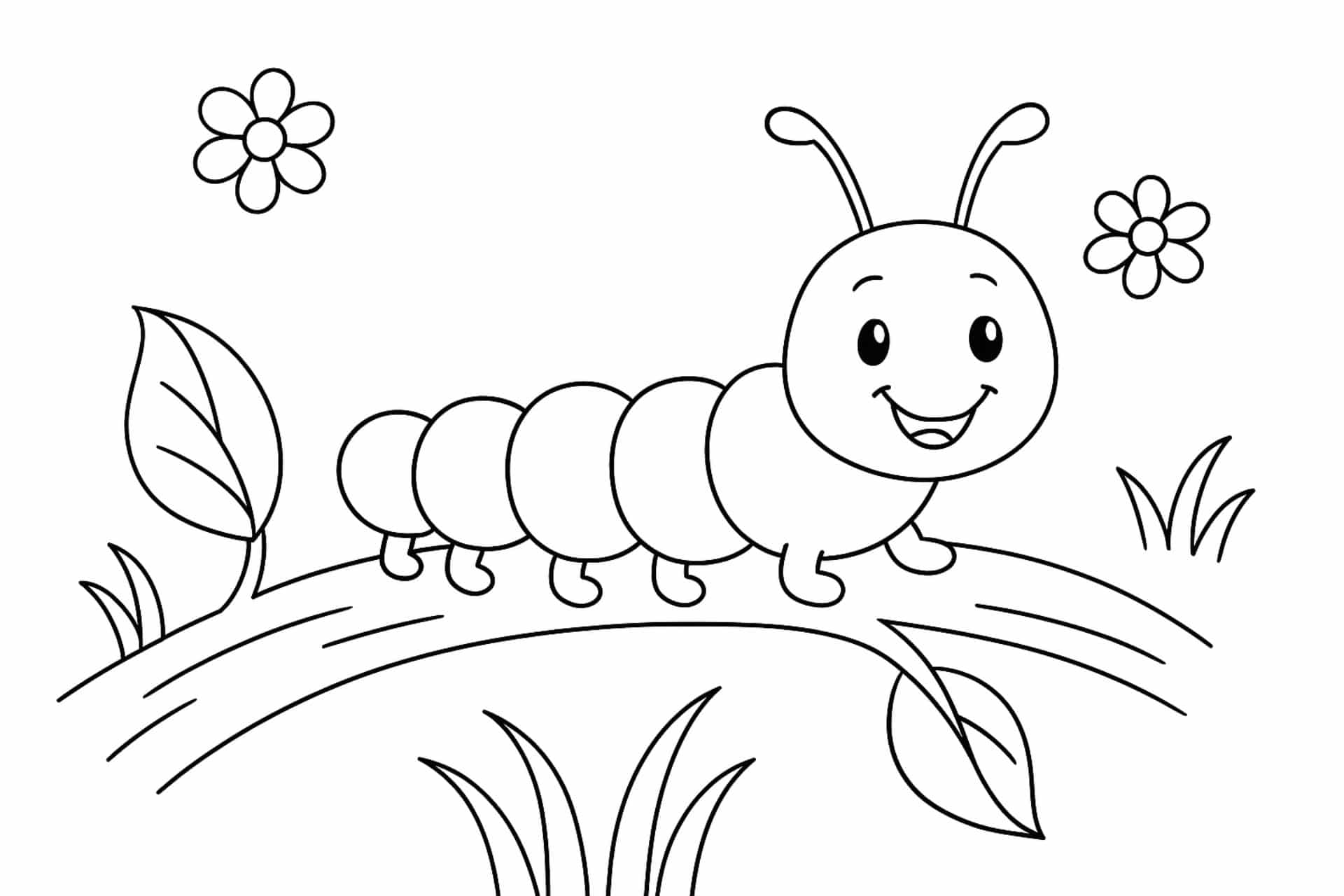 Insekten Ausmalbild ab 4 Jahre - Raupe auf einem Ast