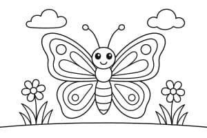Insekten Ausmalbild ab 4 Jahre - Schmetterling mit großen Flügelmustern