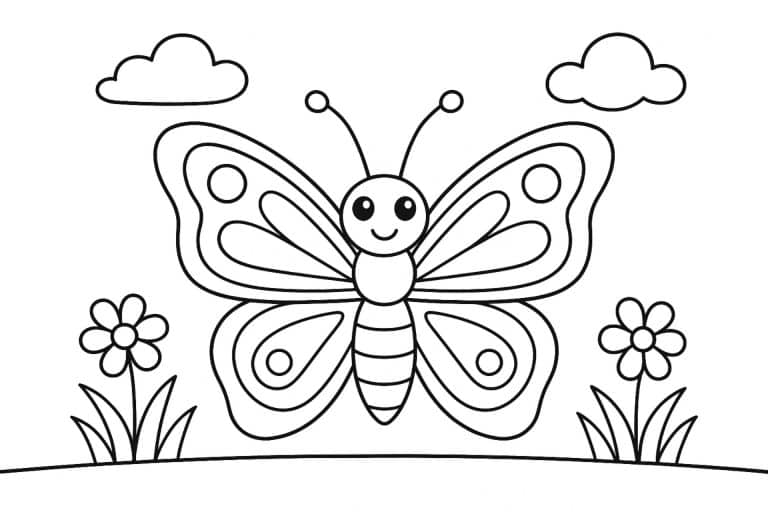 Insekten Ausmalbild ab 4 Jahre - Schmetterling mit großen Flügelmustern