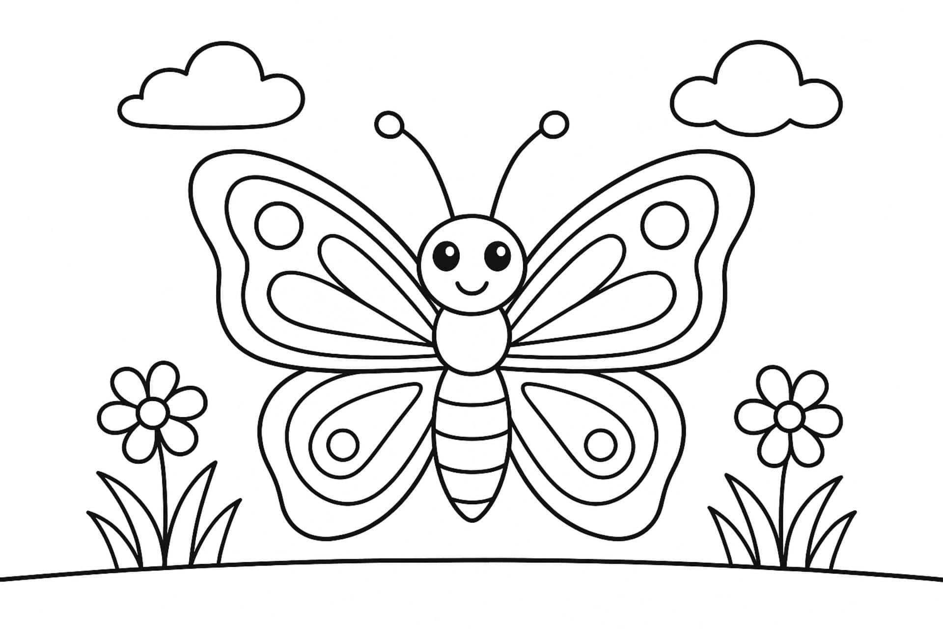 Insekten Ausmalbild ab 4 Jahre - Schmetterling mit großen Flügelmustern