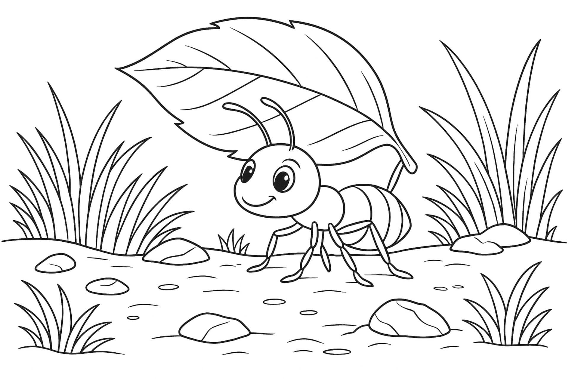 Insekten Ausmalbild ab 6 Jahre - Ameise beim Blättertragen