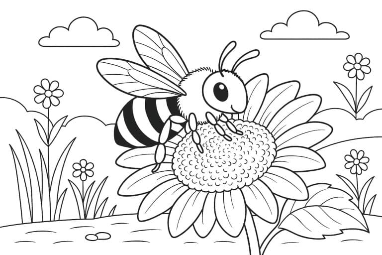 Insekten Ausmalbild ab 6 Jahre - Biene auf einer Sonnenblume