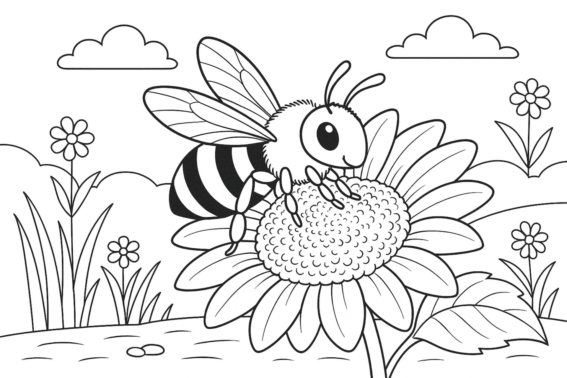 Insekten Ausmalbild ab 6 Jahre - Biene auf einer Sonnenblume