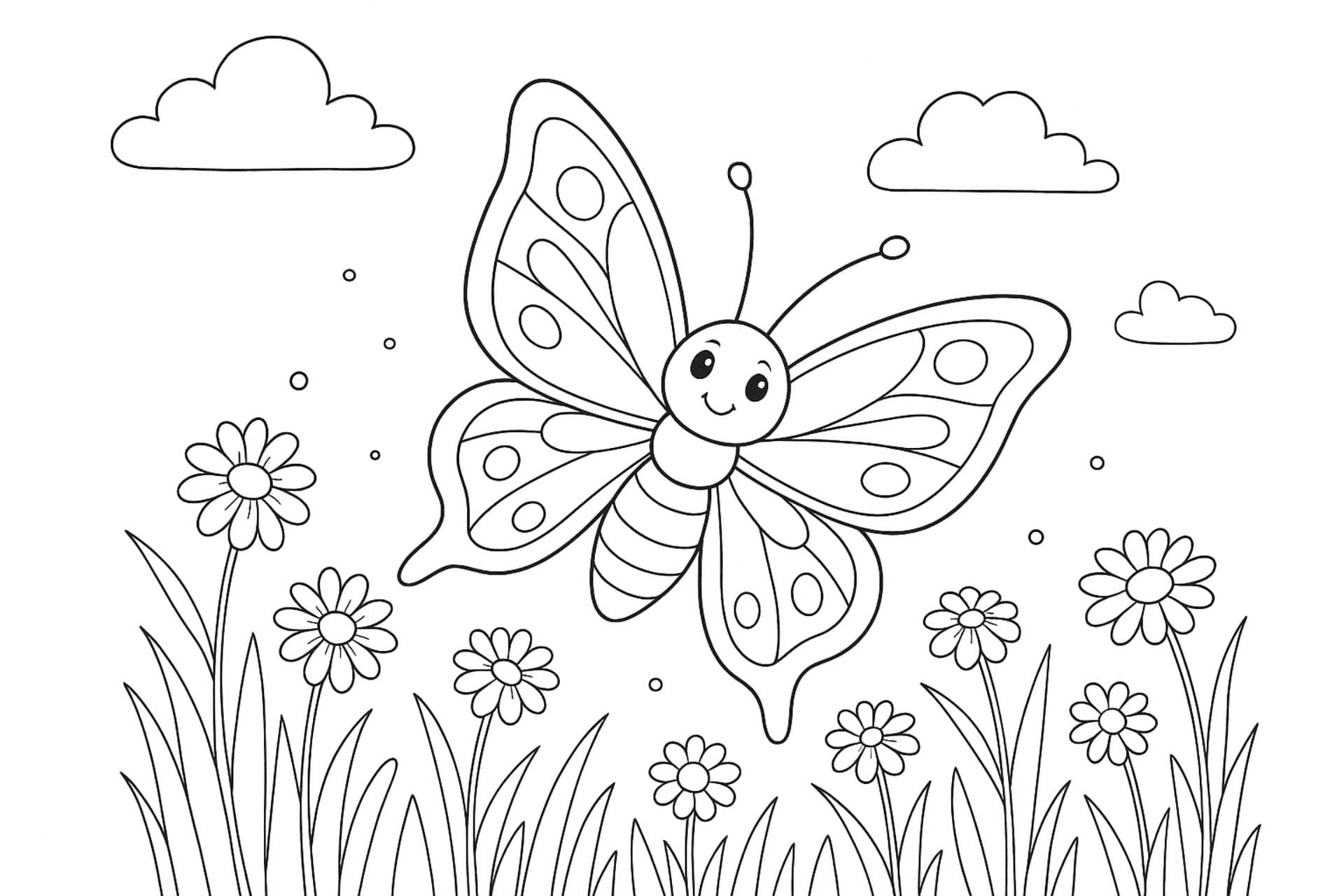 Insekten Ausmalbild ab 6 Jahre - Schmetterling auf einer Blumenwiese