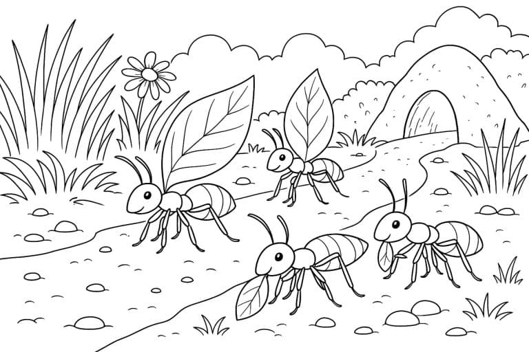 Ameisenstraße mit vielen Ameisen – Ausmalbild für Kinder ab 8 Jahren