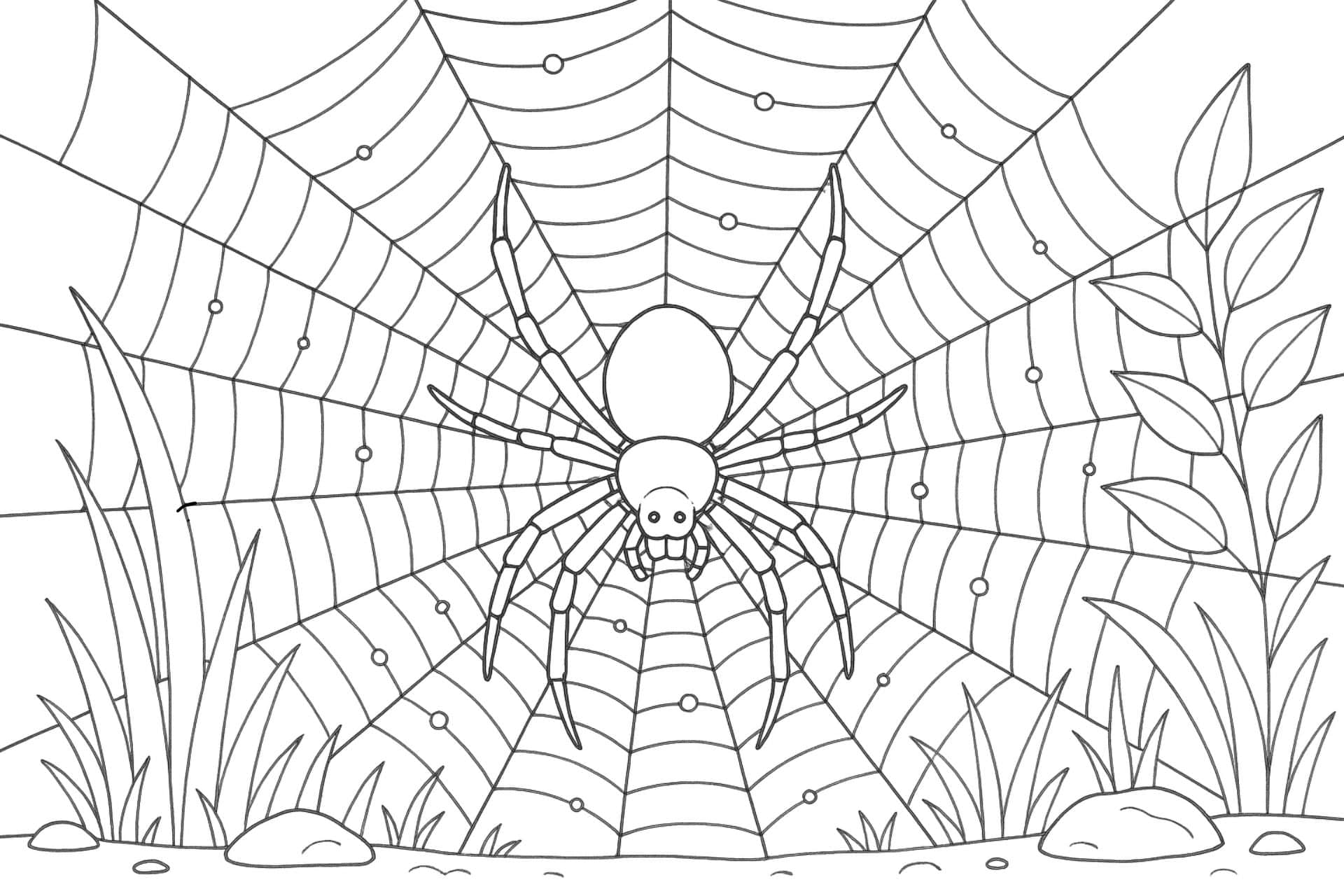 Spinne im Radnetz mit Lichtreflexen – Ausmalbild für Kinder ab 8 Jahren