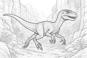 Velociraptor in Schlucht – Ausmalbild ab 11 Jahren