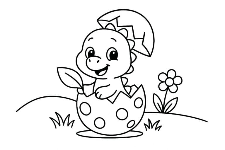 Baby-Dino schlüpft aus dem Ei – Ausmalbild für Kinder ab 2 Jahren