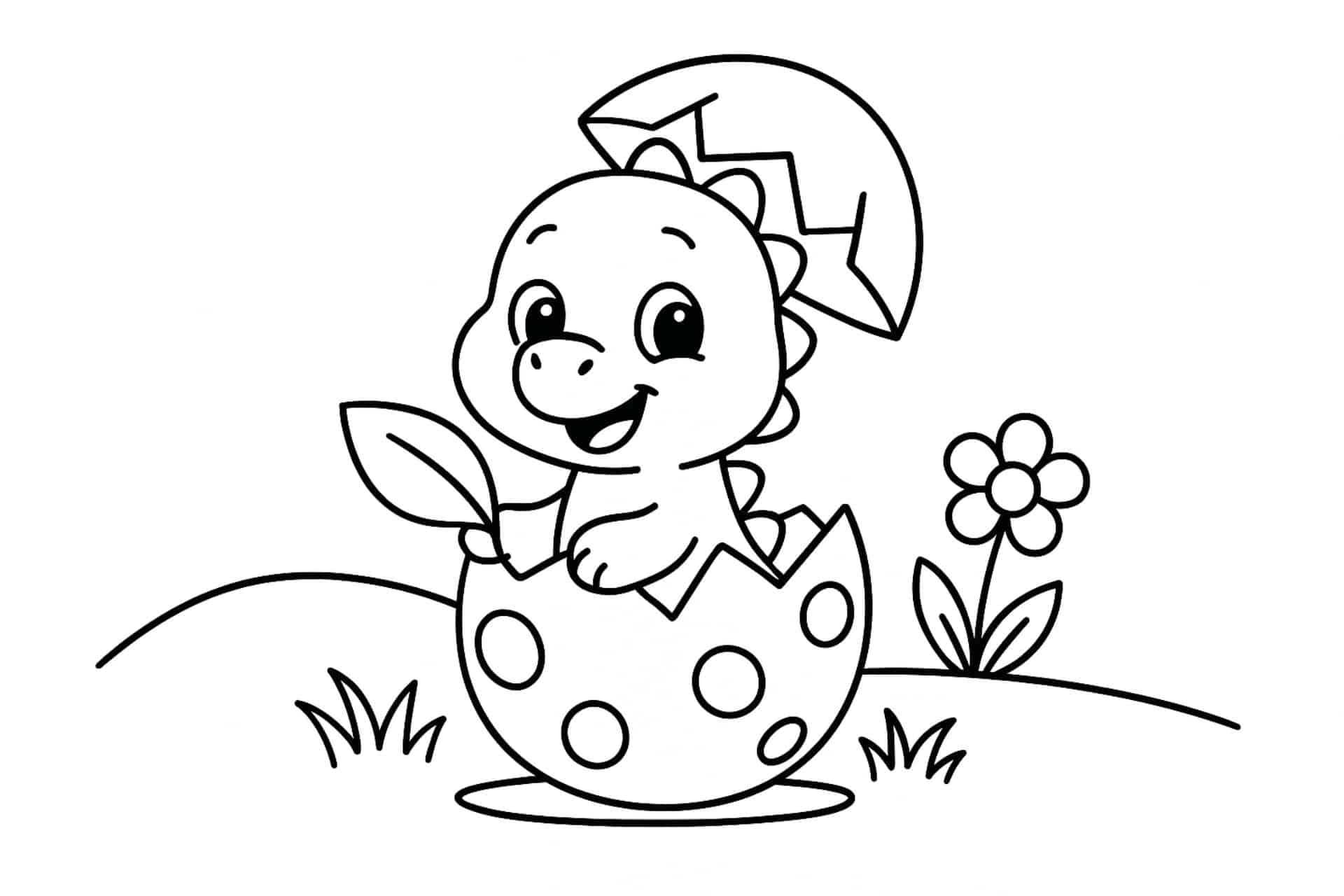 Baby-Dino schlüpft aus dem Ei – Ausmalbild für Kinder ab 2 Jahren