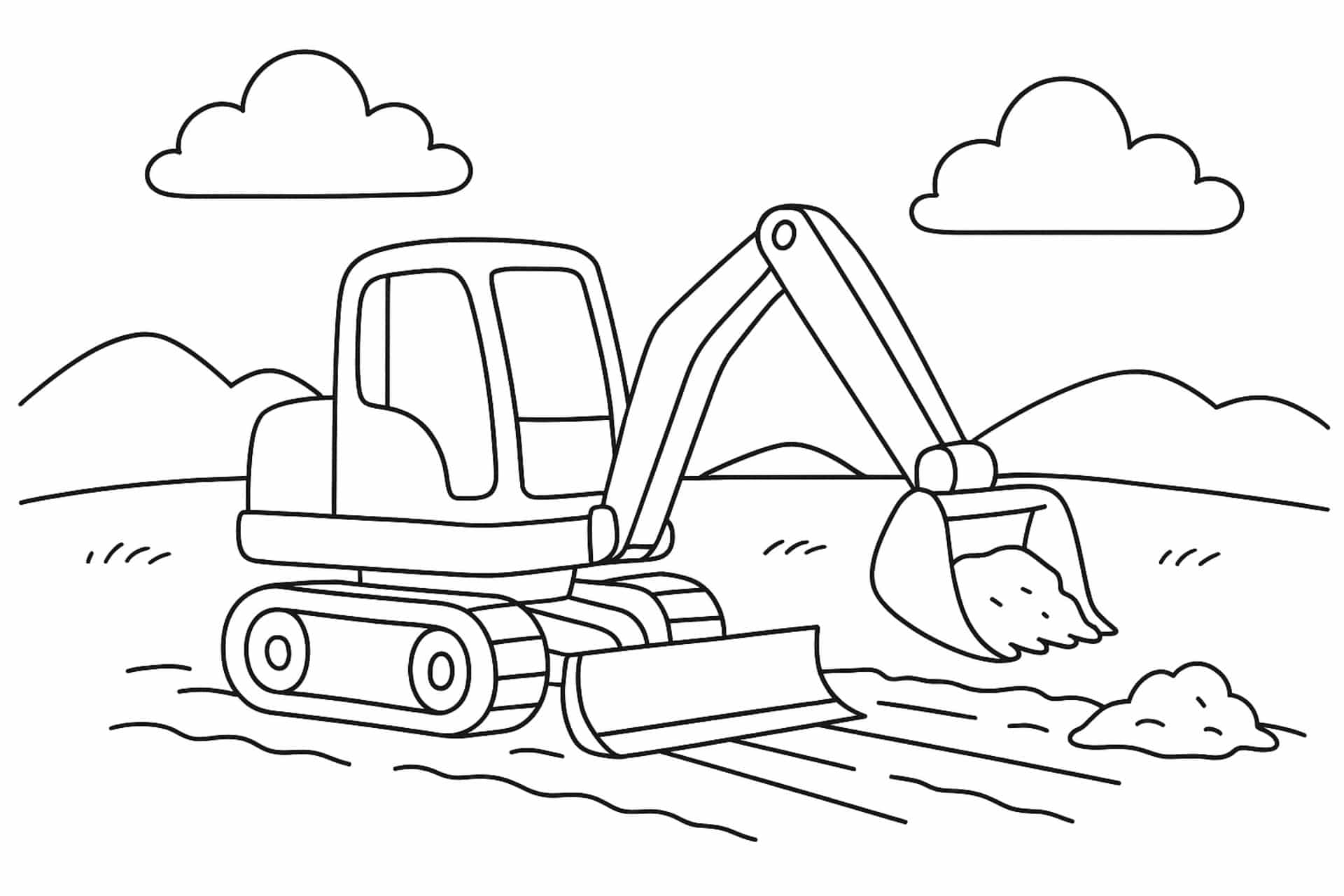 Bagger glättet den Boden – Ausmalbild für Kinder ab 4 Jahren