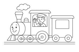 Dampflok mit Schaffner – Ausmalbild ab 4 Jahren