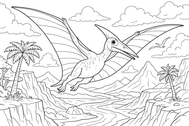 Pteranodon über Klippen – Ausmalbild ab 6 Jahren
