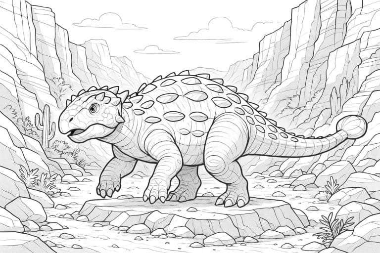 Ankylosaurus im Canyon – Ausmalbild ab 8 Jahren