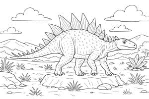 Kentrosaurus in der Savanne – Ausmalbild ab 8 Jahren