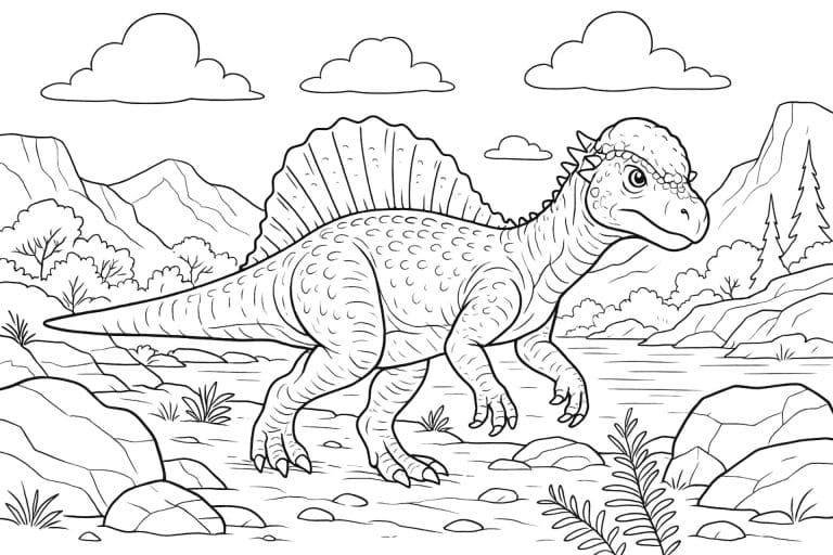 Pachycephalosaurus auf Hochebene – Ausmalbild ab 8 Jahren