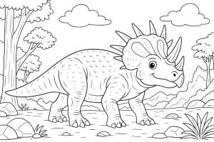 Styracosaurus in Waldlichtung – Ausmalbild ab 8 Jahren
