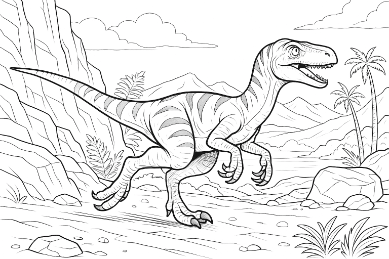 Velociraptor sprintet – Ausmalbild ab 6 Jahren