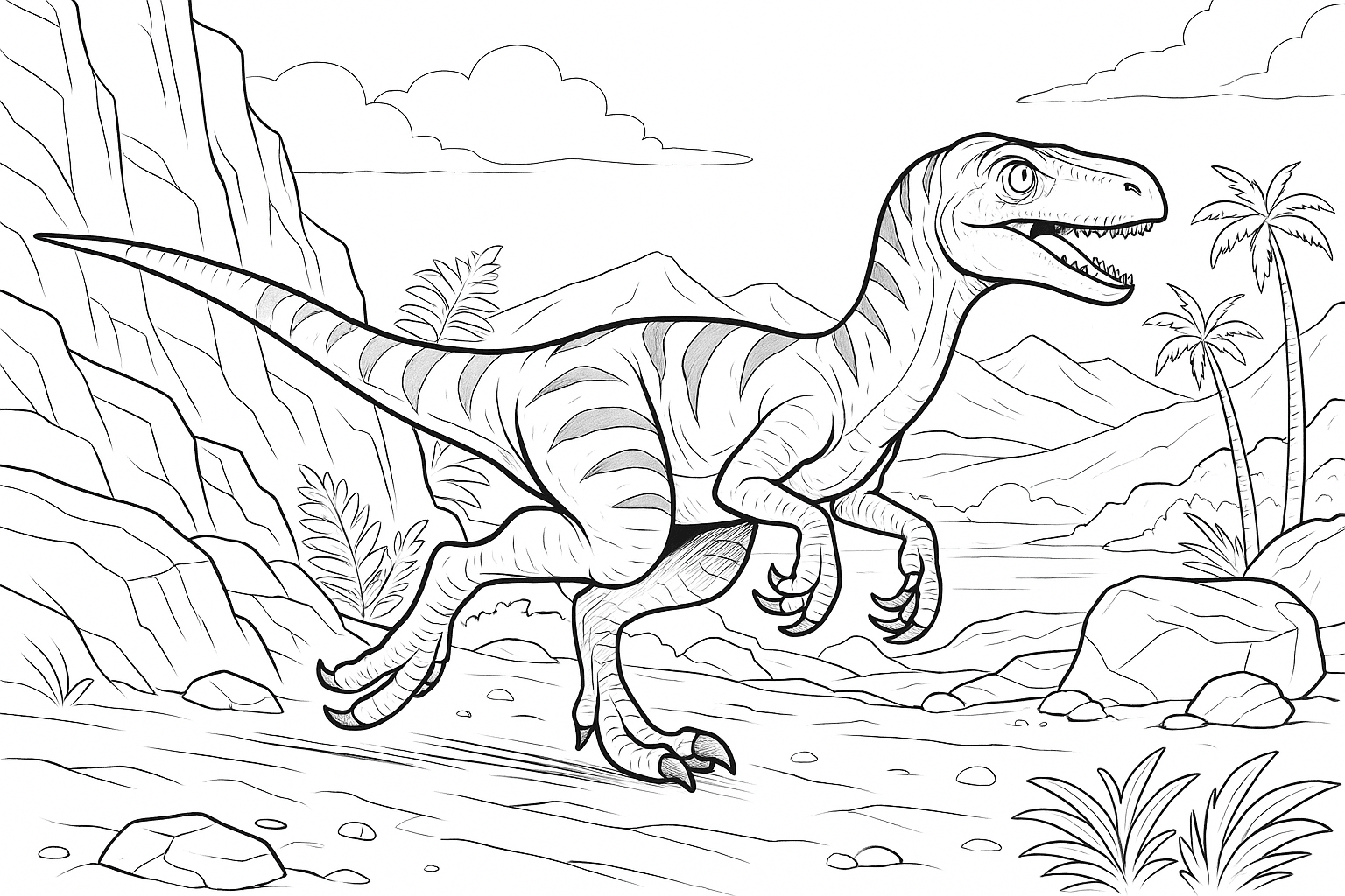 Velociraptor sprintet – Ausmalbild ab 6 Jahren