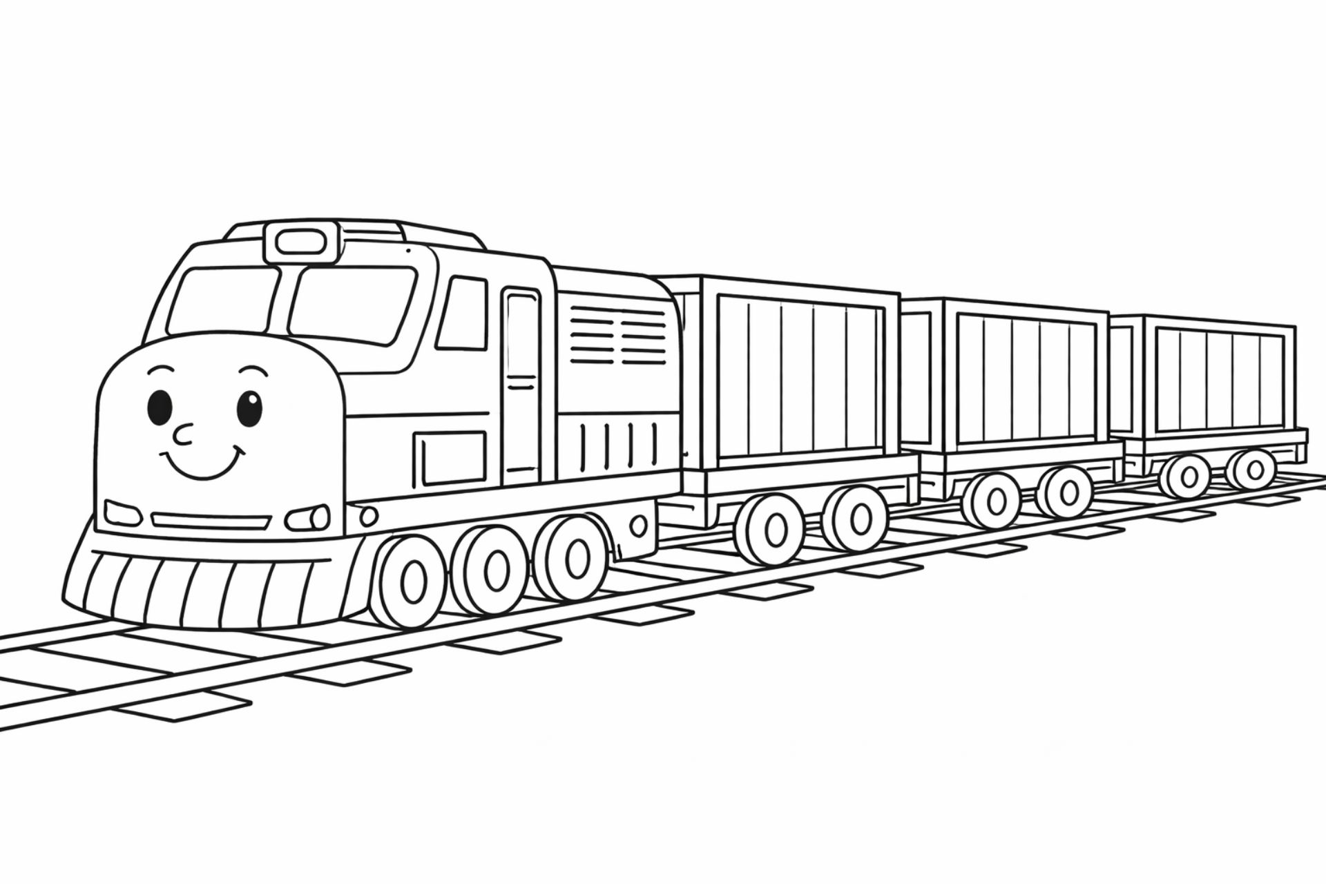 Güterzug mit Containern – Ausmalbild ab 4 Jahren