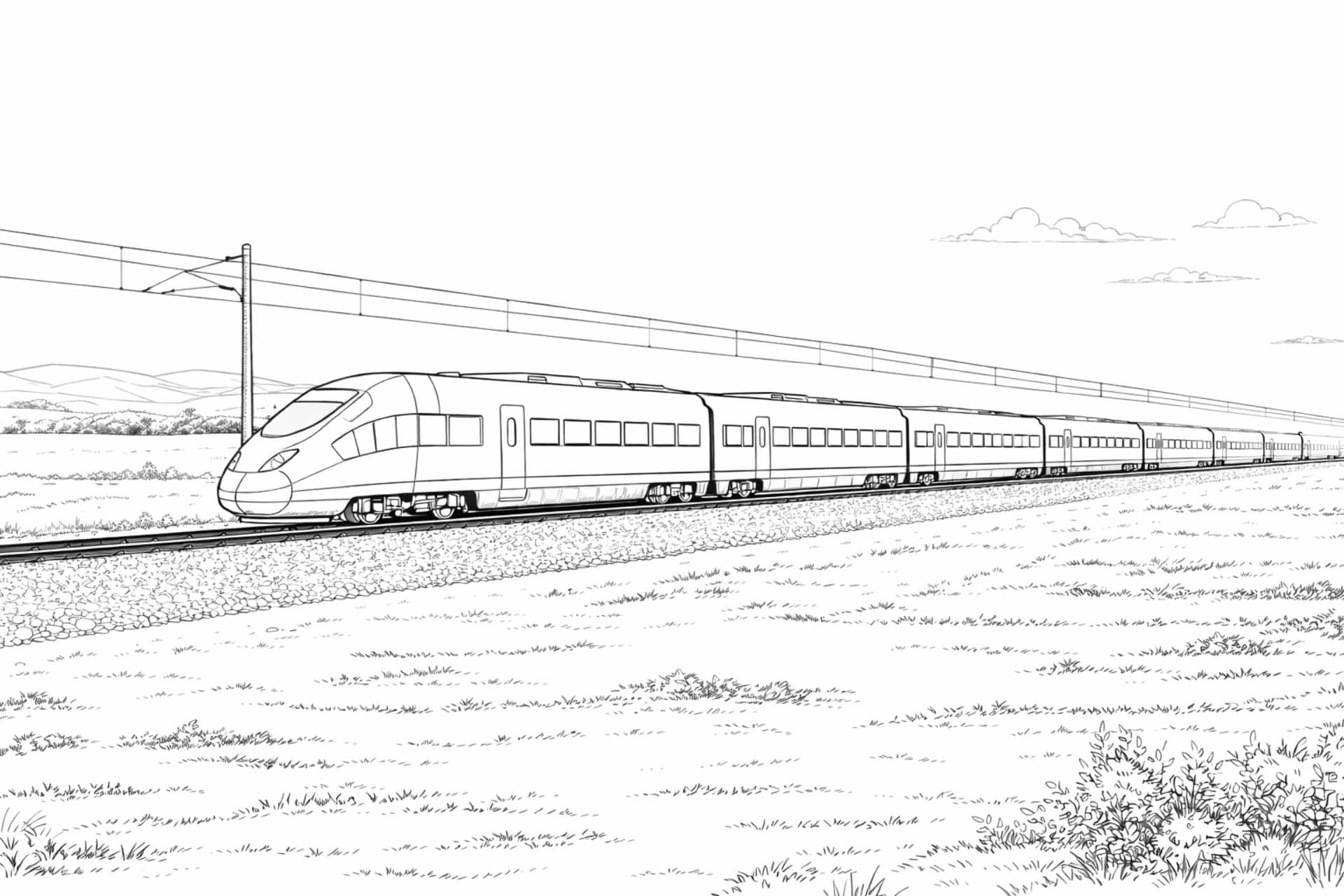 Reisezug mit Oberleitung – Ausmalbild für Kinder ab 11 Jahren