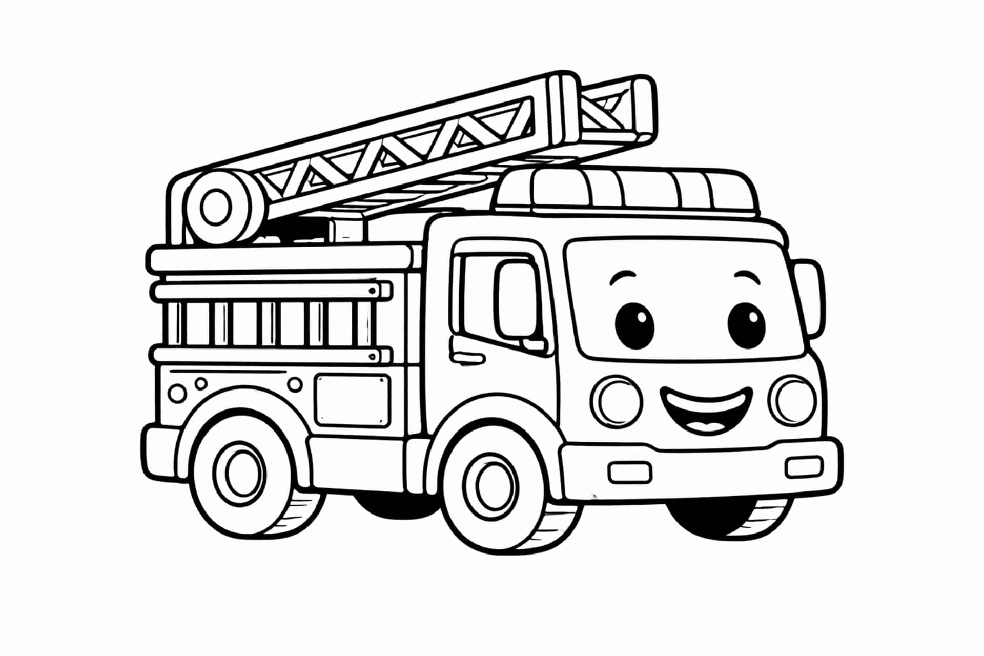 Freundliches Feuerwehrauto – Ausmalbild für Kinder ab 4 Jahren