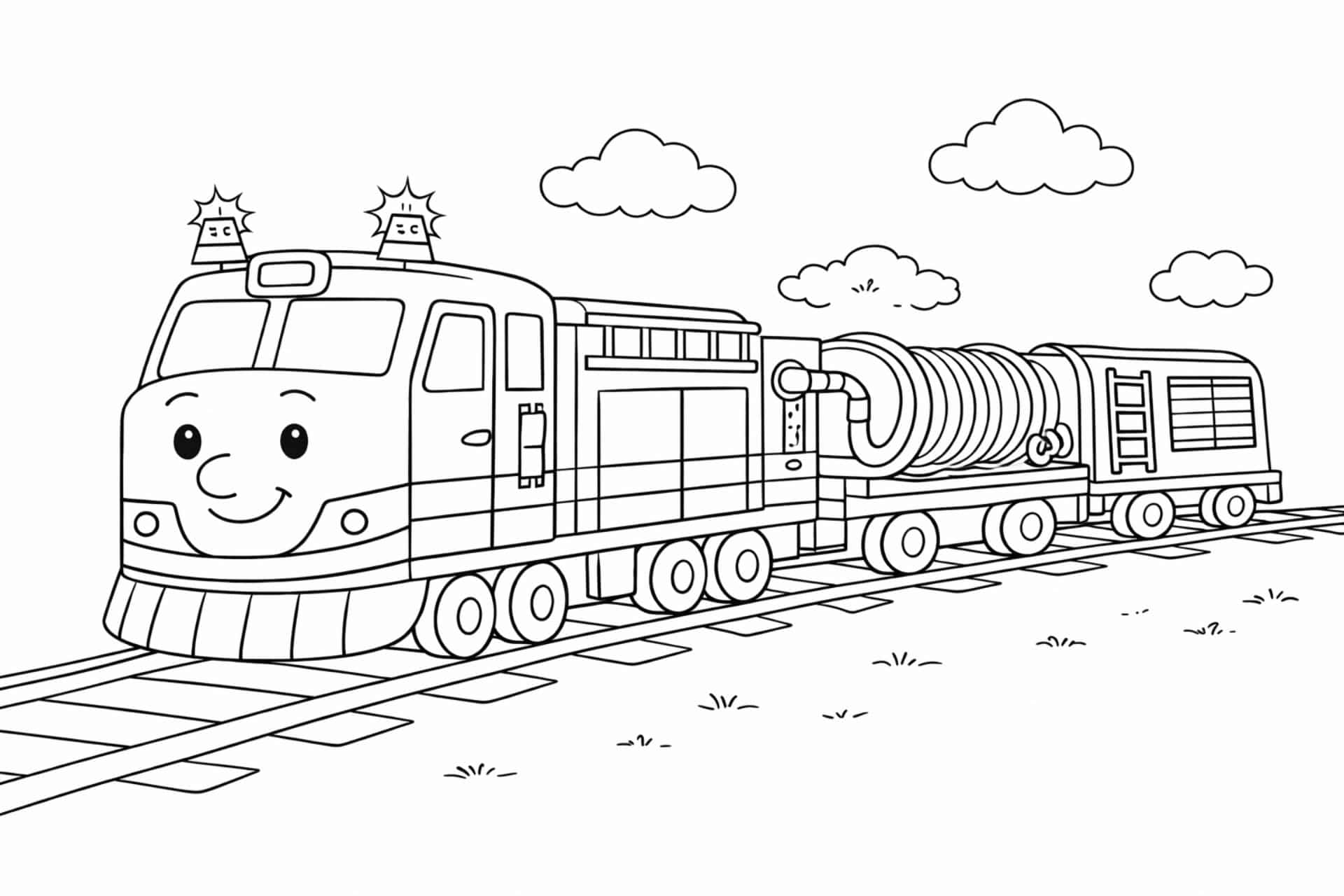 Feuerwehrzug – Ausmalbild für Kinder ab 4 Jahren