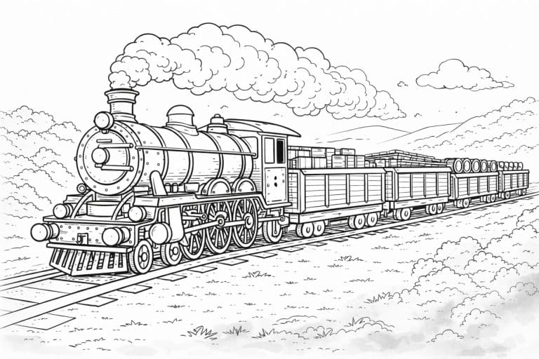 Alter Güterzug – Ausmalbild für Kinder ab 6 Jahren