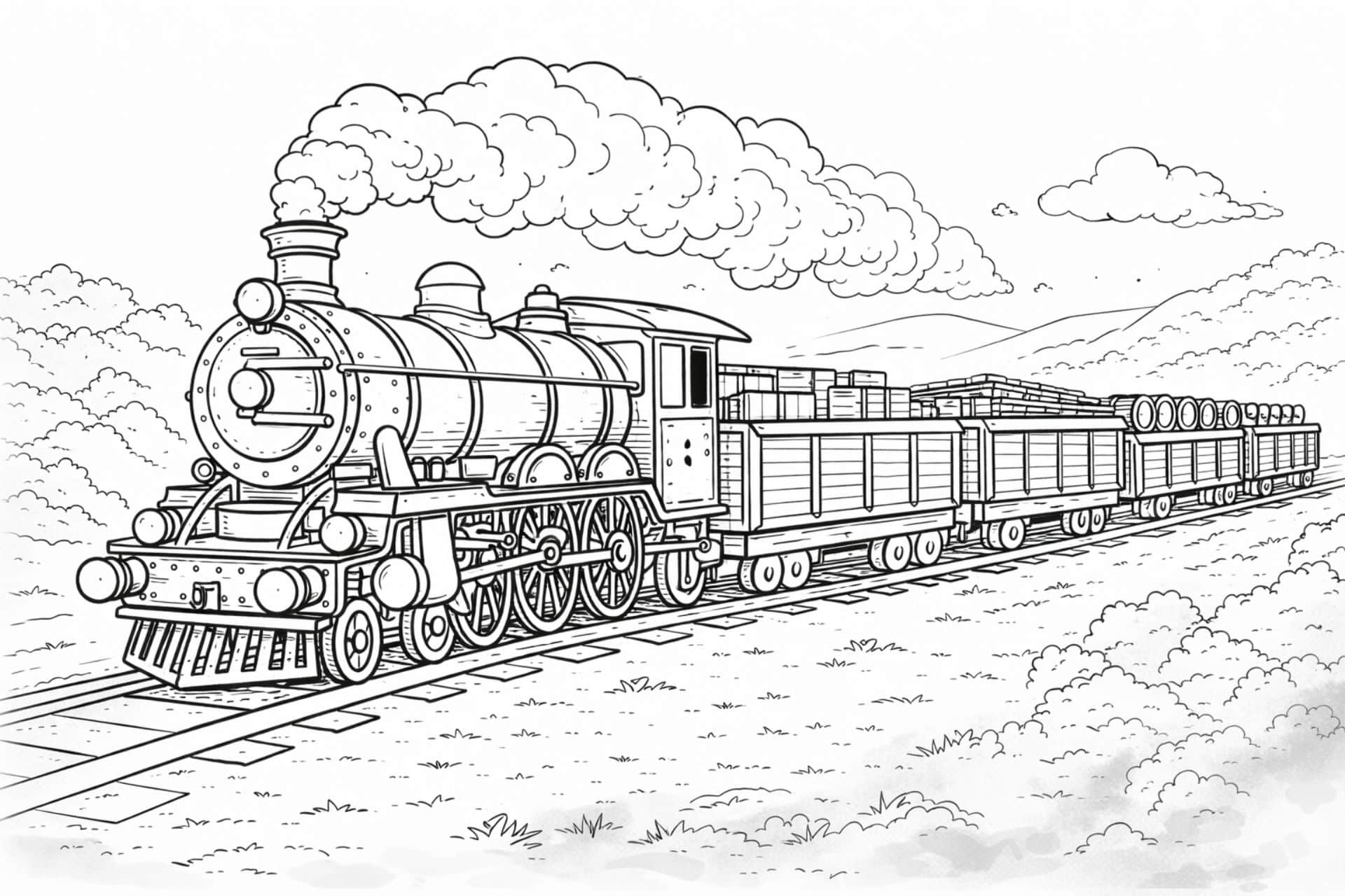 Alter Güterzug – Ausmalbild für Kinder ab 6 Jahren