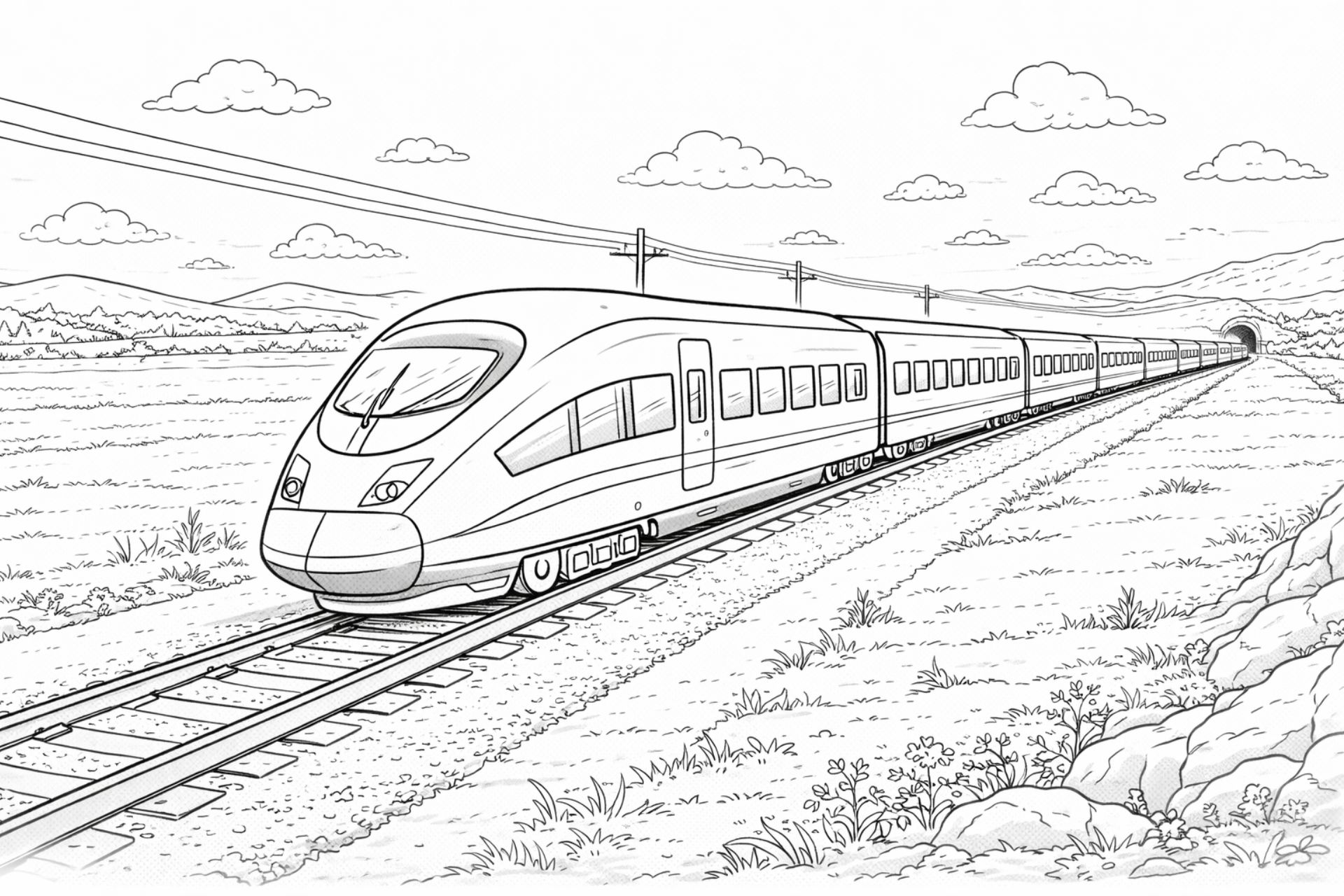 Moderner Hochgeschwindigkeitszug – Ausmalbild für Kinder ab 6 Jahren