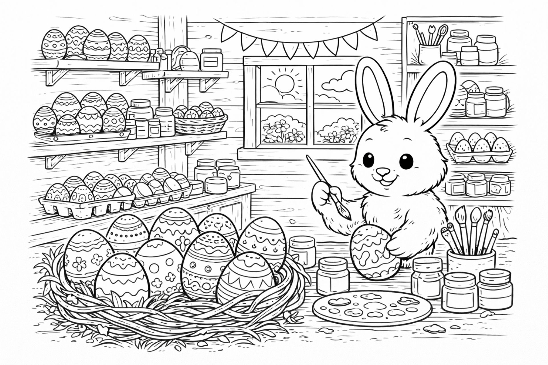 Osterhasen-Werkstatt – Ausmalbild ab 6 Jahren