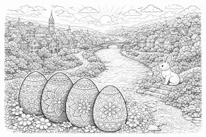 Großes Osterpanorama – Ausmalbild ab 8 Jahren