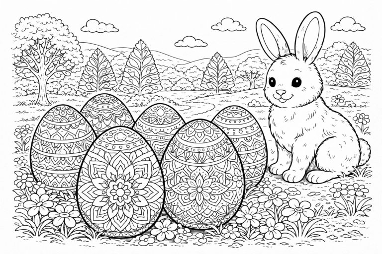 Osterhase mit Ei-Mandalas – Ausmalbild ab 6 Jahren