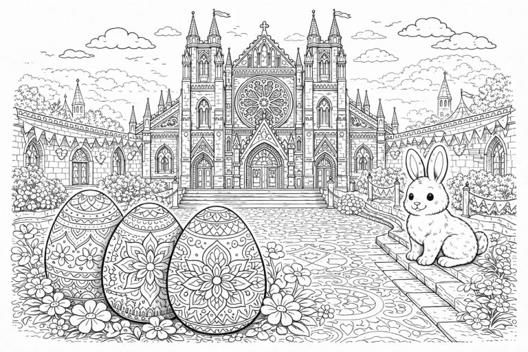 Osterkathedrale mit Vorplatz – Ausmalbild ab 8 Jahren