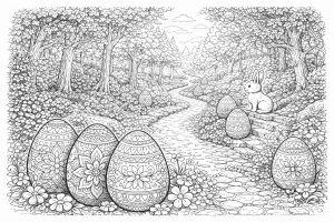 Osterwald mit Eierpfad – Ausmalbild ab 8 Jahren