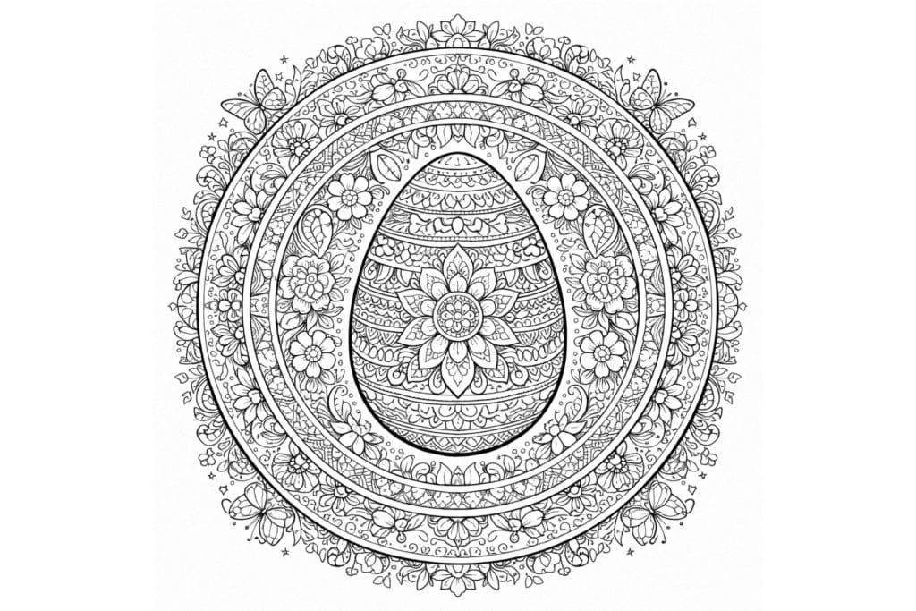 Doppeltes Oster-Mandala – Ausmalbild ab 11 Jahren