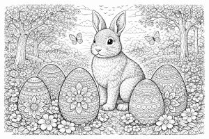 Osterhase im Frühlingsgarten – Ausmalbild ab 11 Jahren