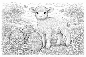 Osterlamm auf der Frühlingswiese – Ausmalbild ab 11 Jahren