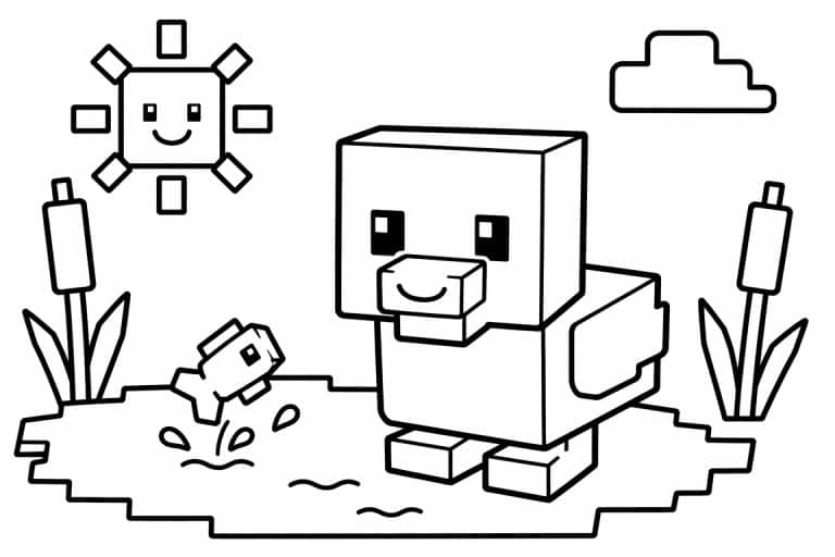 Blockwelt Ente am Teich - Ausmalbild ab 2 Jahren