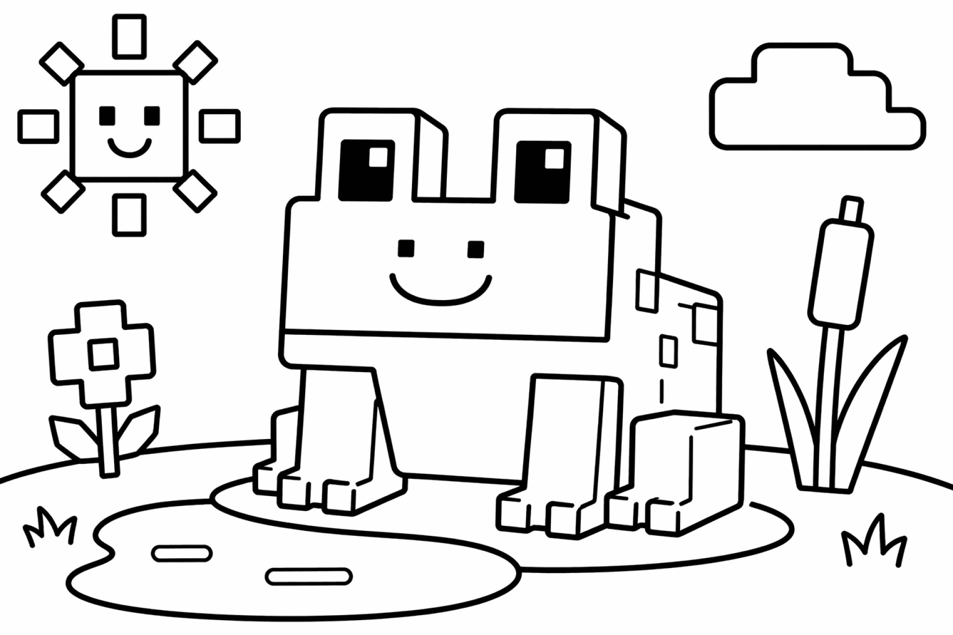 Blockwelt Frosch am Teich - Ausmalbild ab 2 Jahren