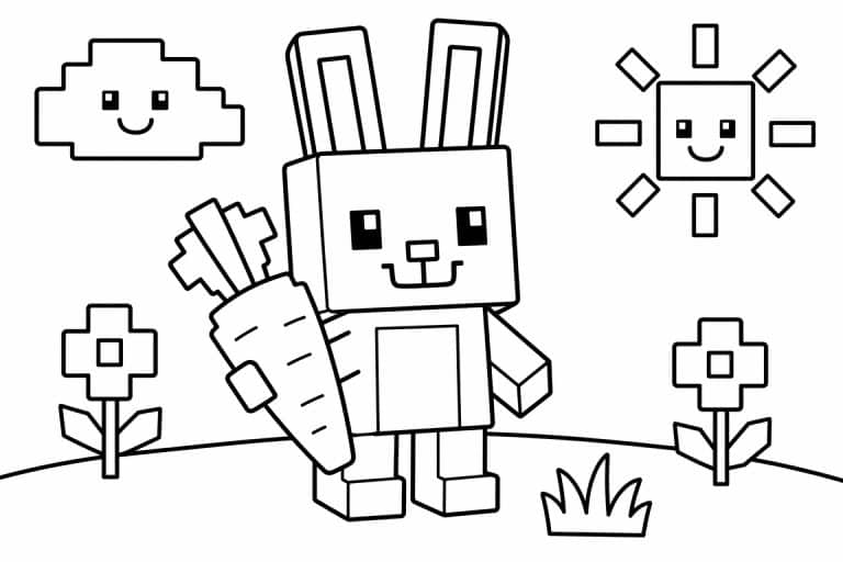 Blockwelt Hase mit Karotte - Ausmalbild ab 2 Jahren